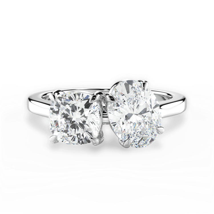 Two Stone Cushion Lab Diamond Engagement Ring / 1.20 Carat Oval Diamond