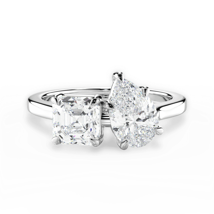 Two Stone Asscher Diamond Engagement Ring / 0.19 Carat Pear Pink Diamond