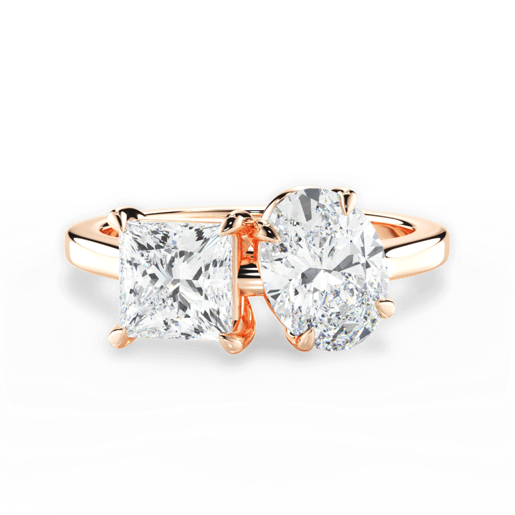 Two Stone Princess Lab Diamond Engagement Ring / 1.02 Carat Oval Diamond