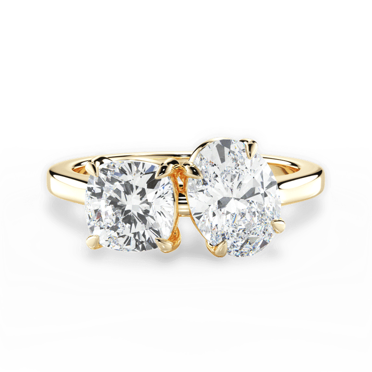 Two Stone Cushion Lab Diamond Engagement Ring / 0.20 Carat Oval Diamond