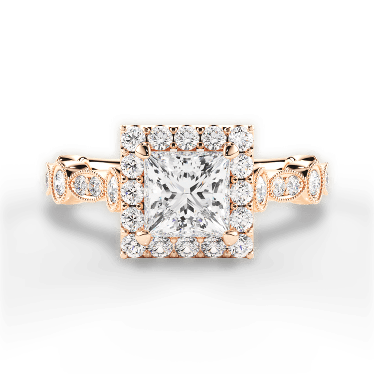 Round & Marquise Diamond Halo Engagement Ring / 0.21 Carat Princess Lab Diamond