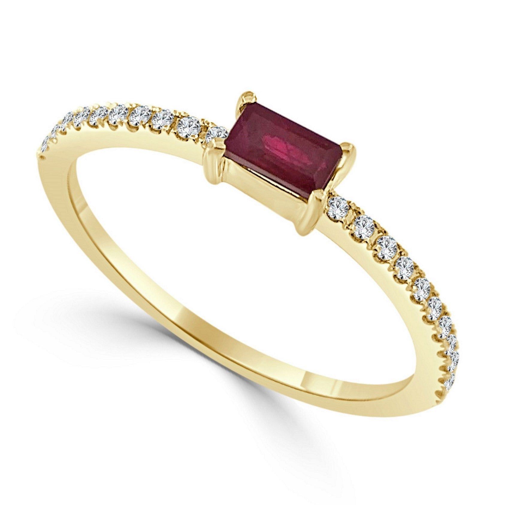 14kt Gold 0.16 CTW Ruby Baguette & Diamond Stackable Ring