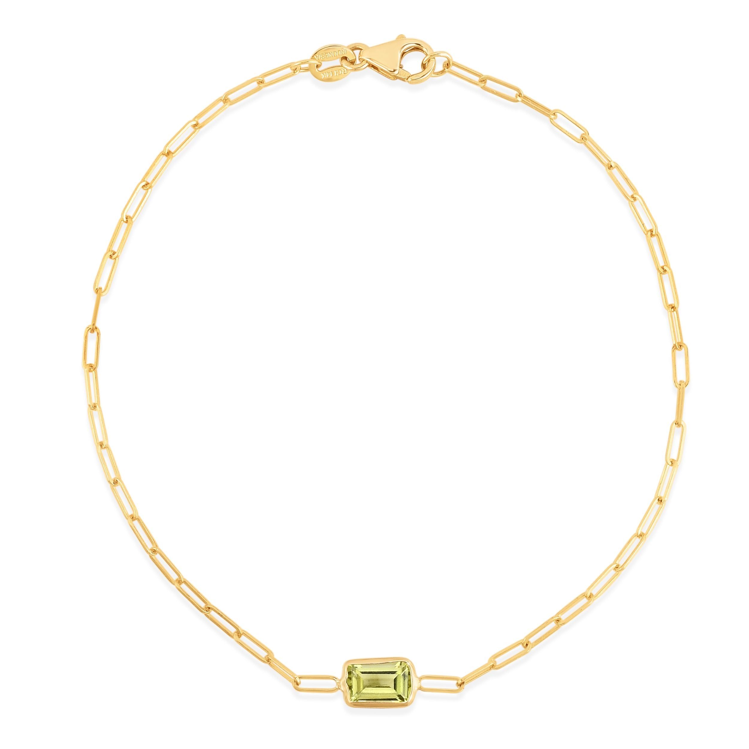 14kt Gold Peridot Paperclip Chain Bracelet