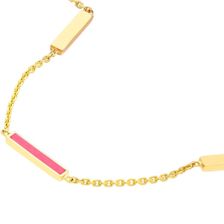 14kt Gold Neon Pink Enamel Alternating Bar Necklace
