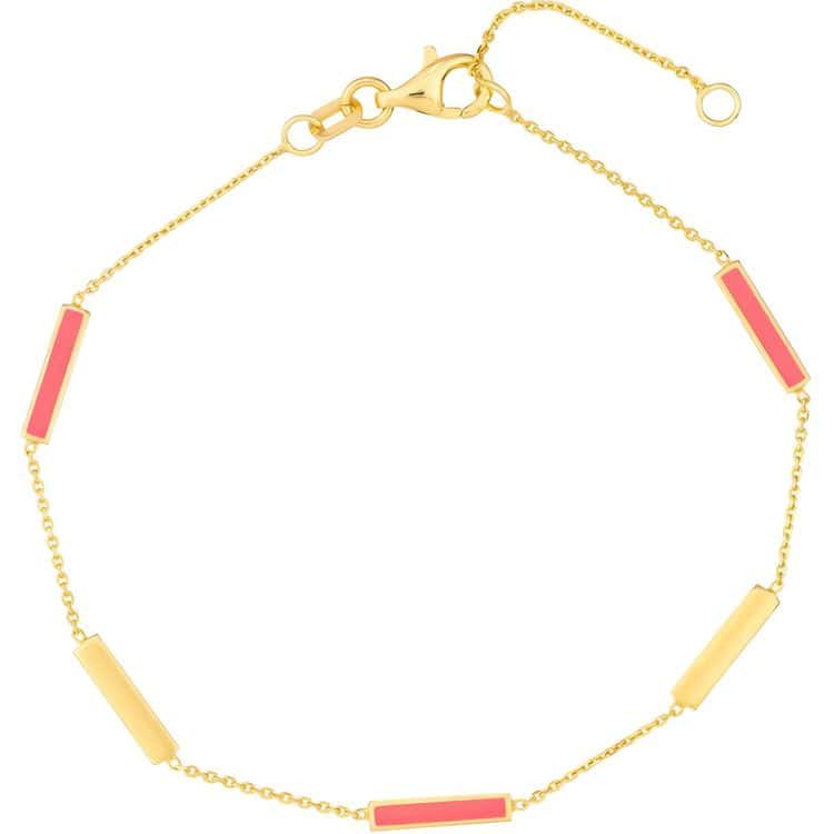 14kt Gold Neon Pink Enamel Alternating Bar Bracelet