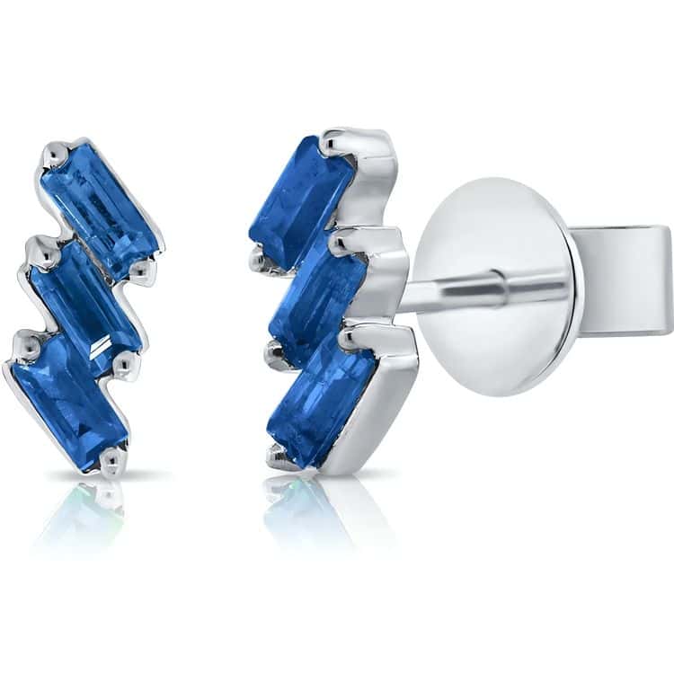 14kt Gold 0.30 CTW Blue Sapphire Baguette Stud Earrings