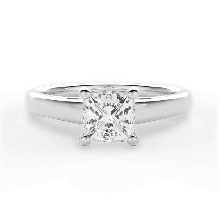Two-Tone Solitaire Diamond Cathedral Engagement Ring / 2.08 Carat Princess Diamond