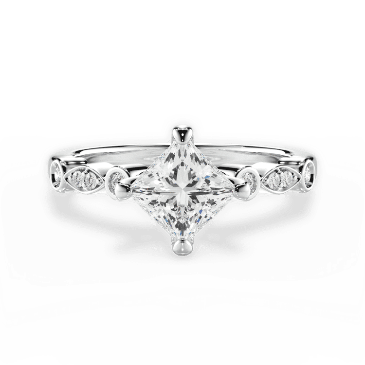 Kite-set Diamond Sidestone Engagement Ring / 2.08 Carat Princess Diamond