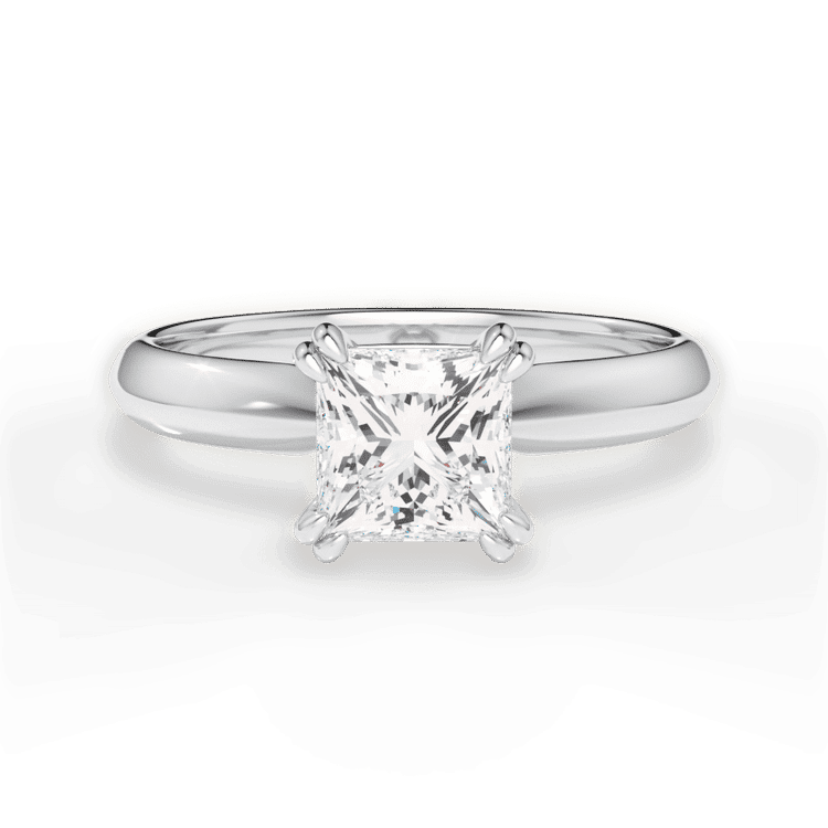Two-Tone Solitaire Diamond Knife-edge Tulip Engagement Ring / 2.08 Carat Princess Diamond