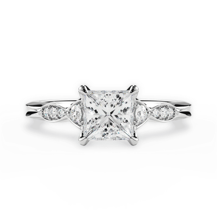 Vintage Diamond Accent Engagement Ring / 2.08 Carat Princess Diamond