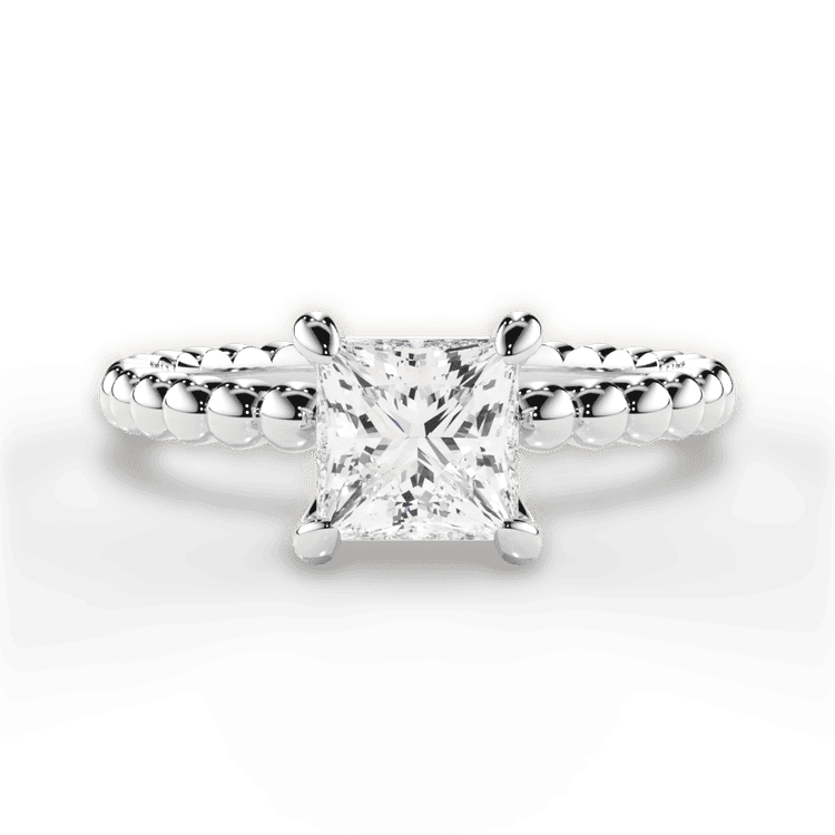 Solitaire Diamond Beaded Engagement Ring With Surprise Diamonds / 2.08 Carat Princess Diamond