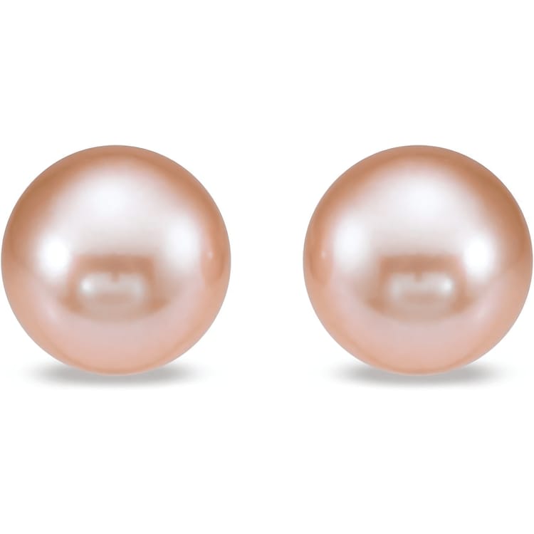 14kt White Gold Pink Freshwater Cultured Pearl Stud Earrings (7mm)