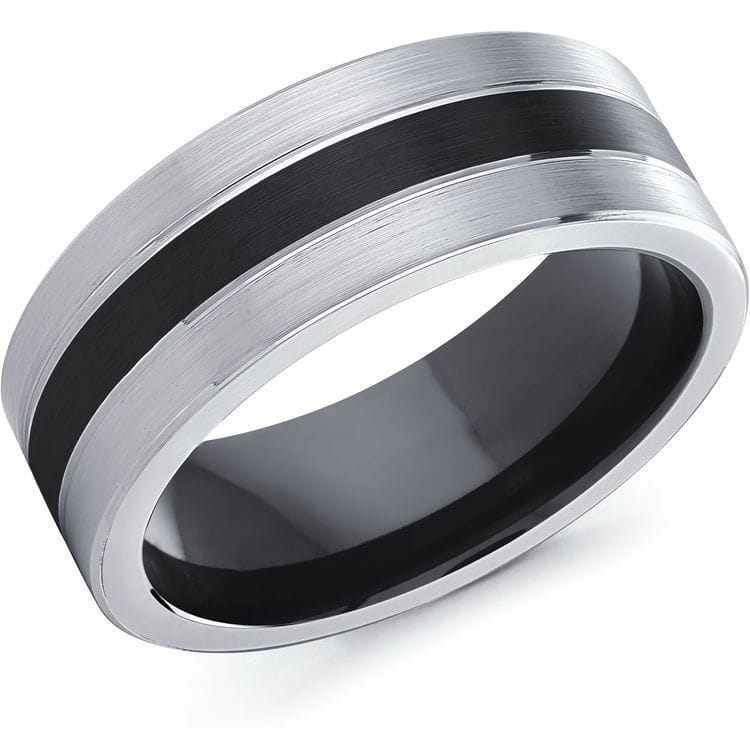 Men's 7mm Black & White Cobalt Satin-finish Wedding Ring