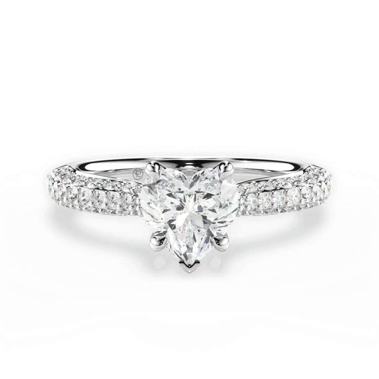 Tapered Three-row Pavé Diamond Engagement Ring / 1.71 Carat Heart Diamond