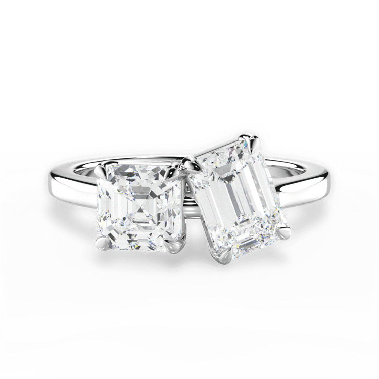 Two Stone Asscher Lab Diamond Engagement Ring / 1.02 Carat Emerald Diamond