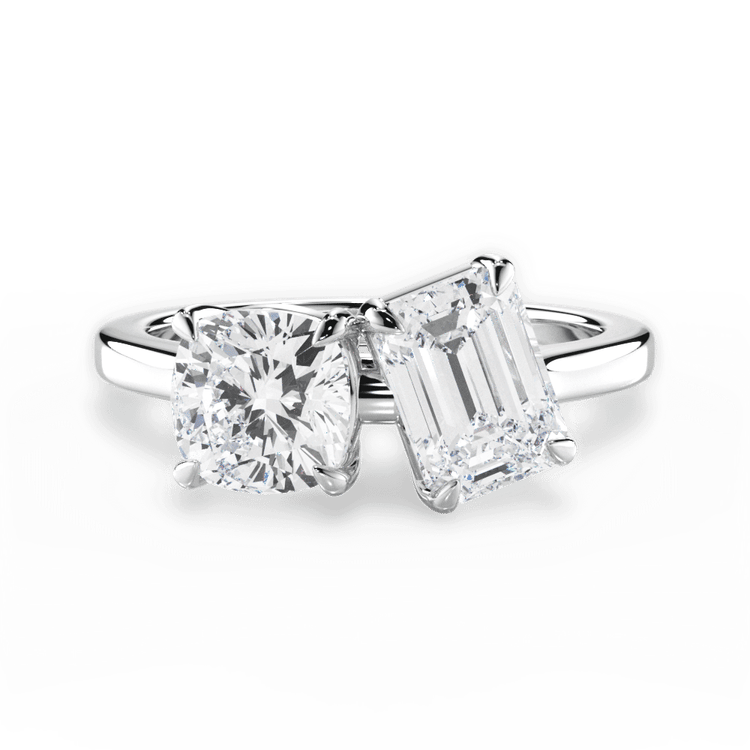 Two Stone Cushion Lab Diamond Engagement Ring / 1.02 Carat Emerald Diamond
