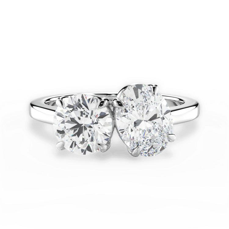 Two Stone Round Lab Diamond Engagement Ring / 3.08 Carat Oval Diamond