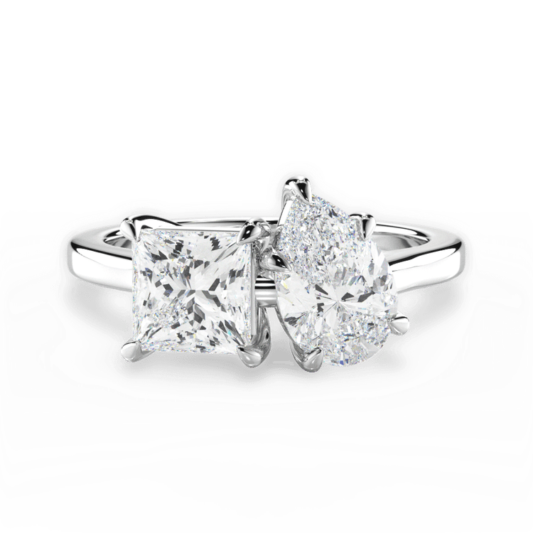 Two Stone Princess Lab Diamond Engagement Ring / 3.01 Carat Pear Diamond