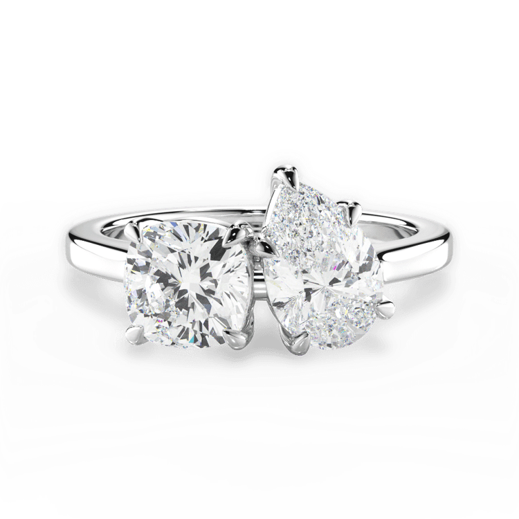 Two Stone Cushion Lab Diamond Engagement Ring / 3.01 Carat Pear Diamond