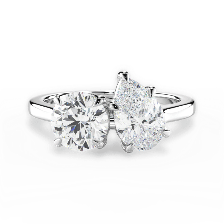 Two Stone Round Lab Diamond Engagement Ring / 3.01 Carat Pear Diamond