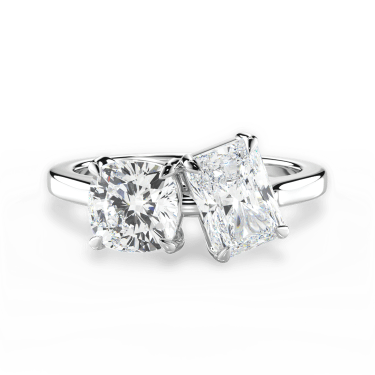 Two Stone Cushion Lab Diamond Engagement Ring / 3.53 Carat Radiant Diamond