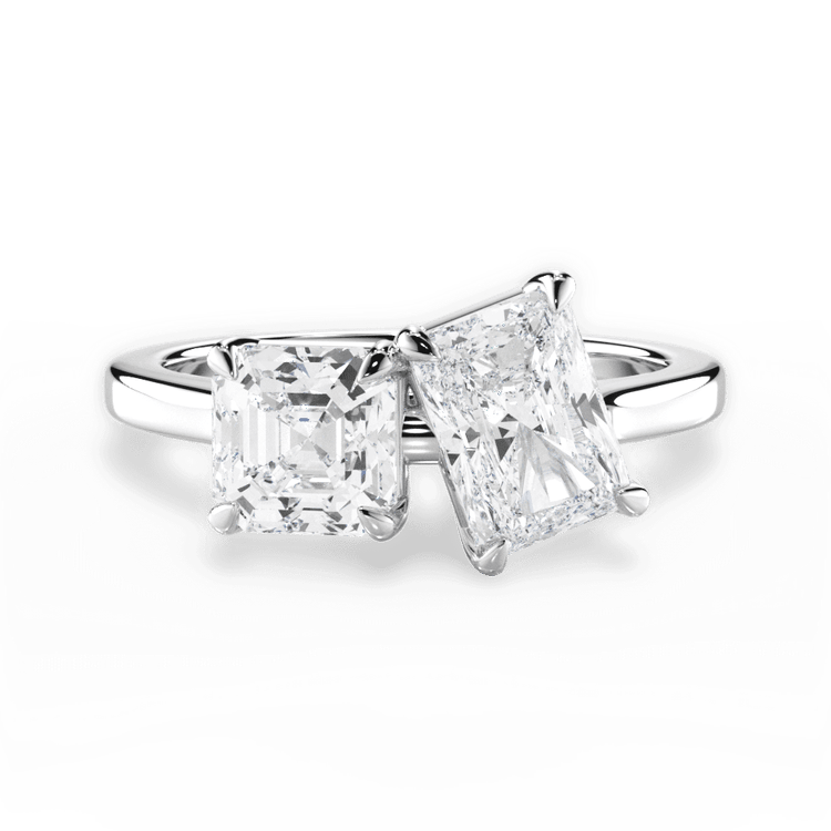 Two Stone Asscher Diamond Engagement Ring / 1.01 Carat Radiant Diamond