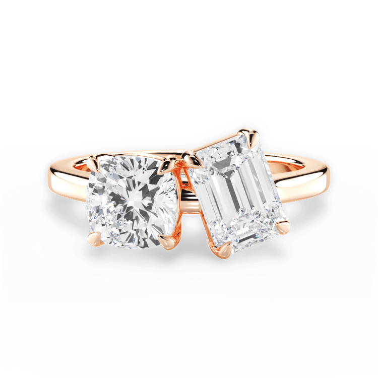 Two Stone Cushion Lab Diamond Engagement Ring / 0.75 Carat Emerald Diamond