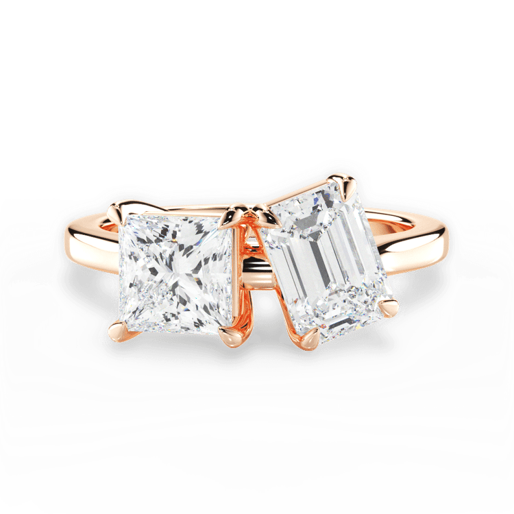 Two Stone Princess Lab Diamond Engagement Ring / 0.75 Carat Emerald Diamond