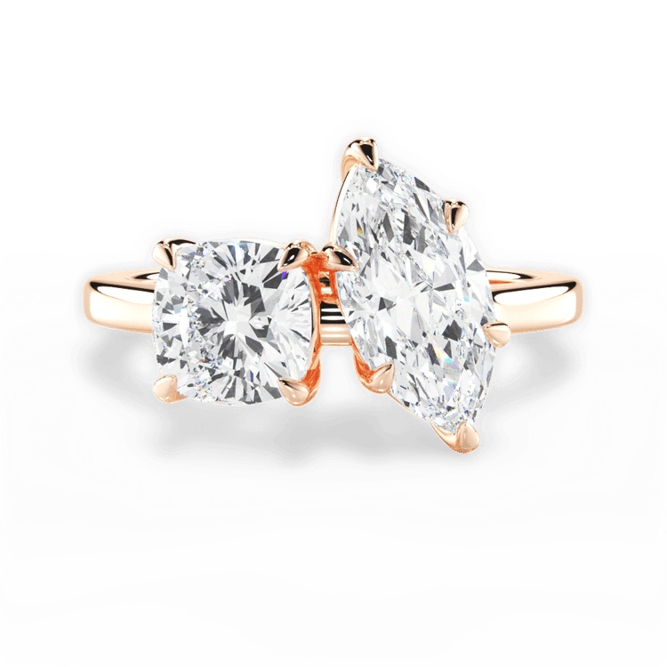 Two Stone Cushion Diamond Engagement Ring / 2.02 Carat Marquise Lab Diamond