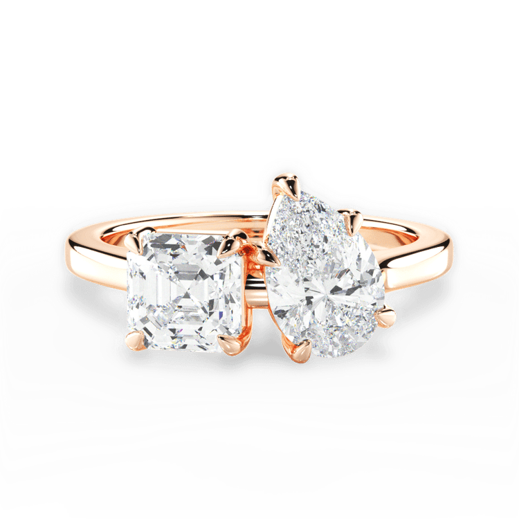 Two Stone Asscher Lab Diamond Engagement Ring / 3.01 Carat Pear Diamond