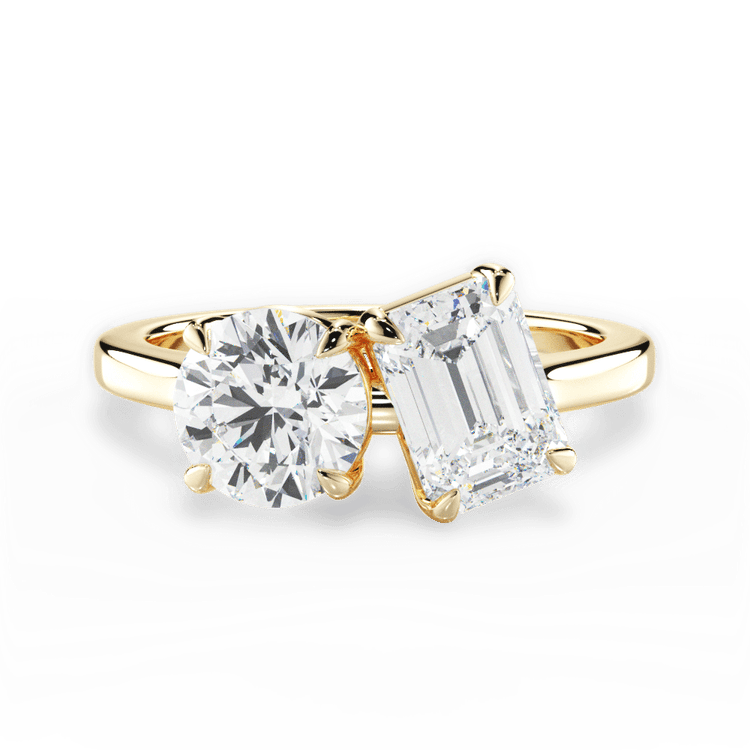 Two Stone Round Lab Diamond Engagement Ring / 0.53 Carat Emerald Diamond