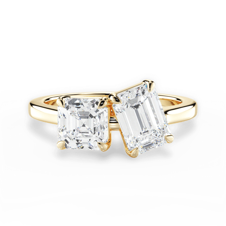 Two Stone Asscher Lab Diamond Engagement Ring / 0.75 Carat Emerald Diamond
