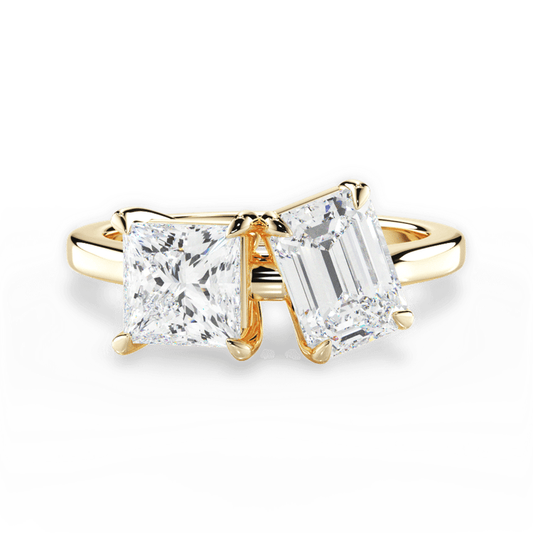 Two Stone Princess Lab Diamond Engagement Ring / 0.53 Carat Emerald Diamond