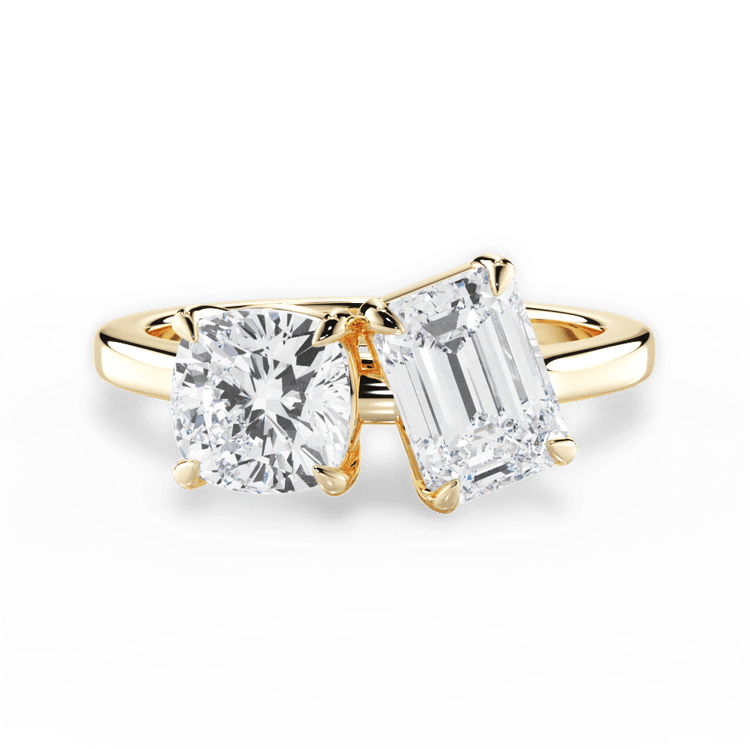 Two Stone Cushion Lab Diamond Engagement Ring / 0.53 Carat Emerald Diamond