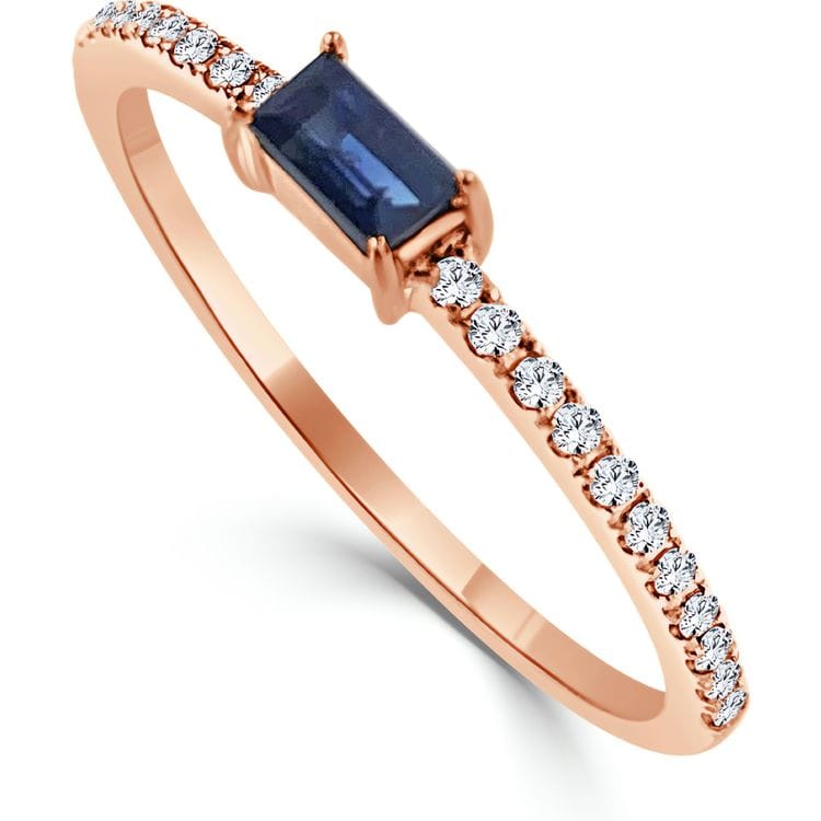 14kt Gold 0.16 CTW Blue Sapphire Baguette & Diamond Stackable Ring