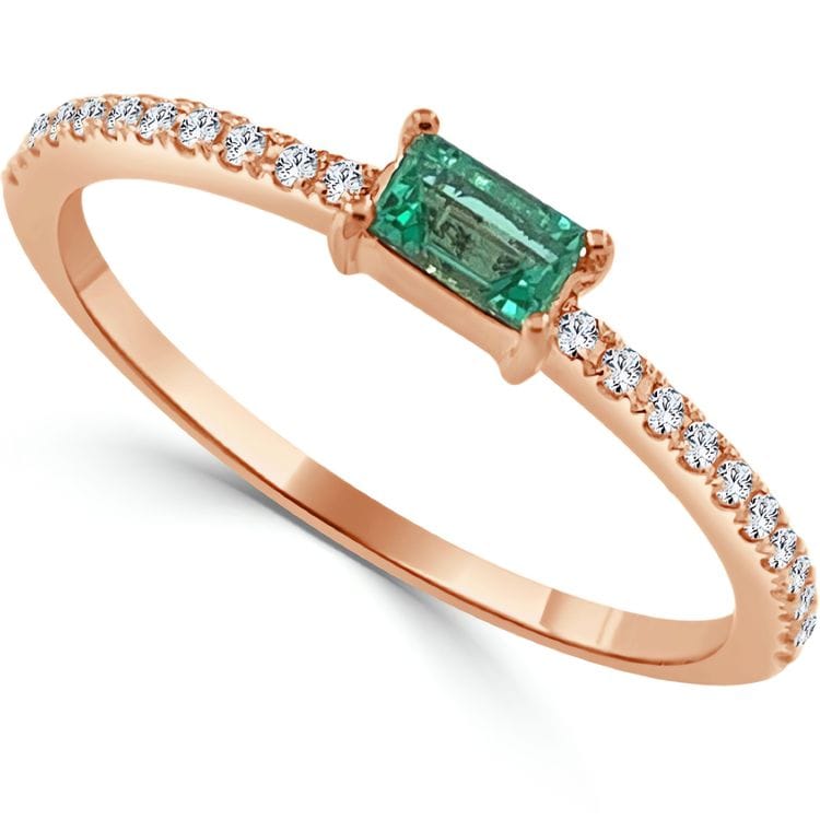 14kt Gold 0.15 CTW Emerald Baguette & Diamond Stackable Ring