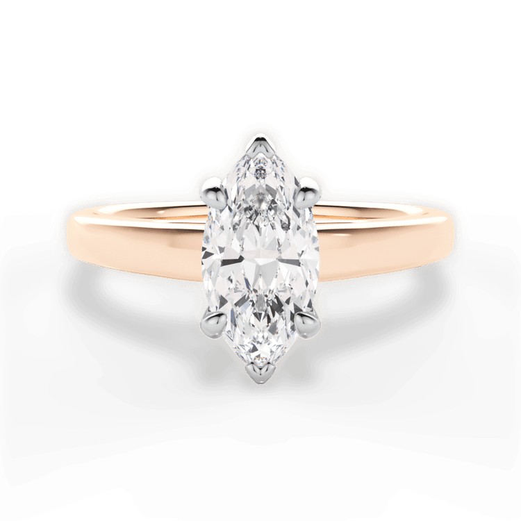 Two-Tone Solitaire Diamond Cathedral Engagement Ring With Surprise Diamonds / 6.02 Carat Marquise Lab Diamond