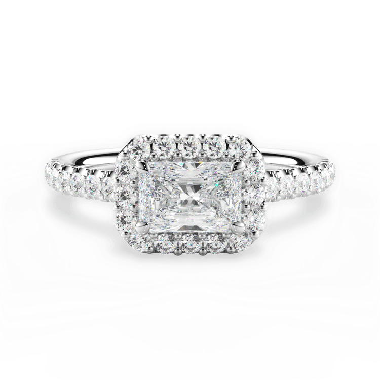 East To West Halo Diamond Engagement Ring