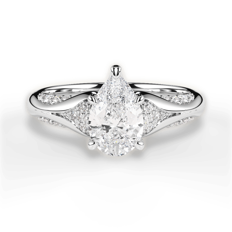 Micropavé Diamond Petal Engagement Ring / 6.10 Carat Pear Lab Diamond
