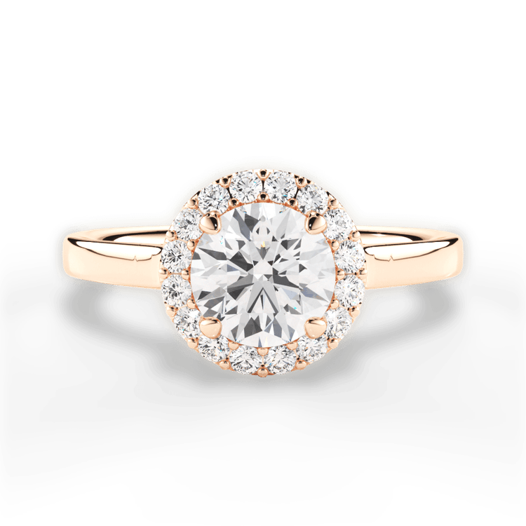 Plain Band French-Set Halo Engagement Ring / 0.64 Carat Round Lab Diamond