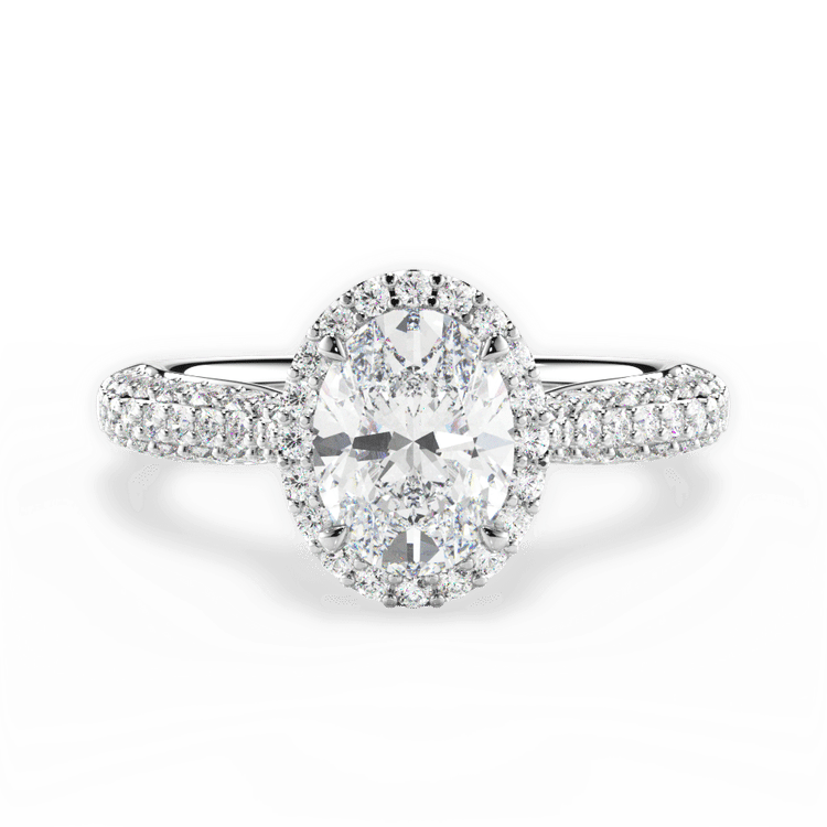Three Row Pavé Diamond Halo Engagement Ring / 1.51 Carat Oval Diamond