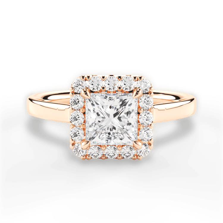 Plain Band French-Set Halo Engagement Ring / 0.23 Carat Princess Diamond