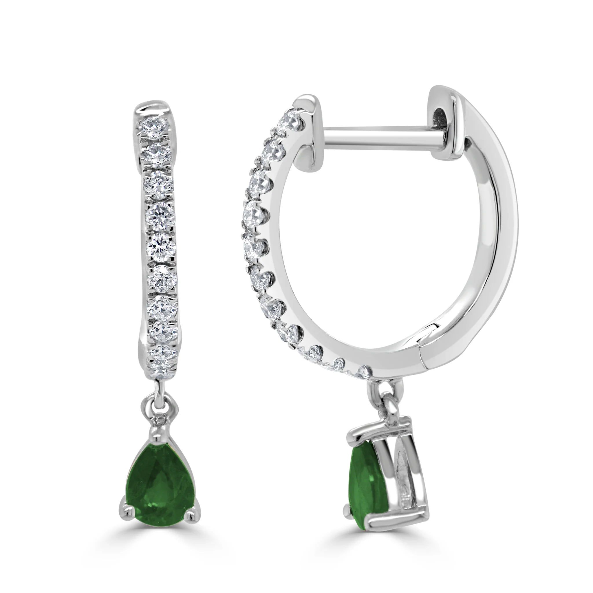 14kt Gold 0.58 CTW Emerald & Diamond Dangle Huggie Earrings