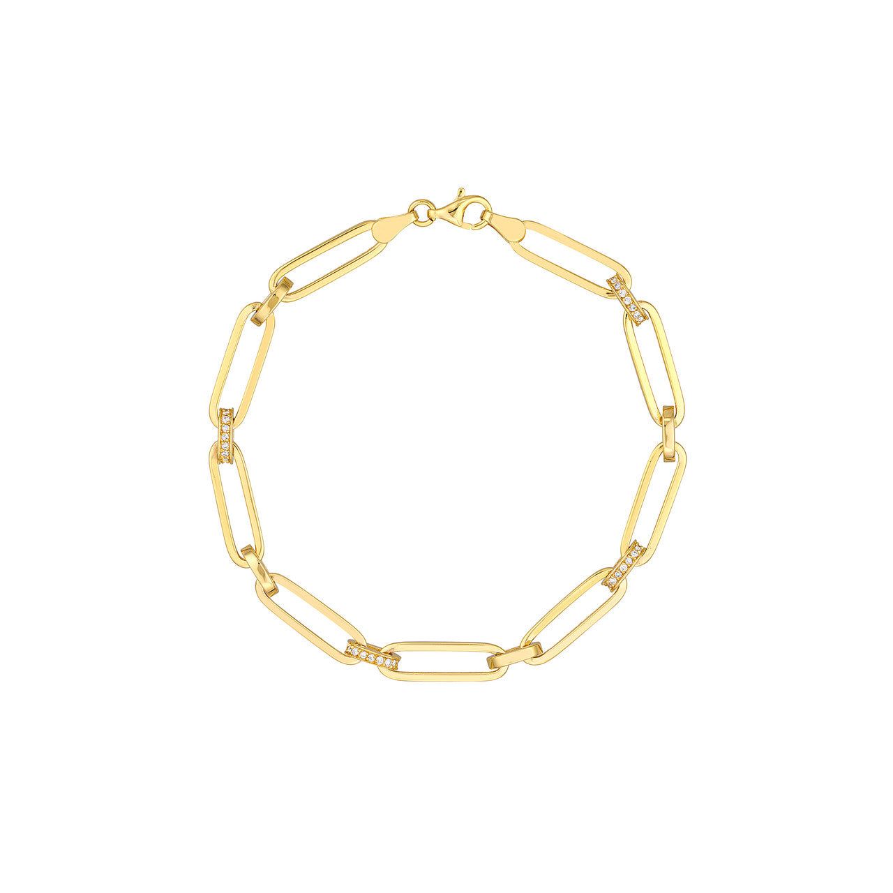 14kt Gold 0.33 CTW Pave Diamond Accented Paper Clip Chain Bracelet
