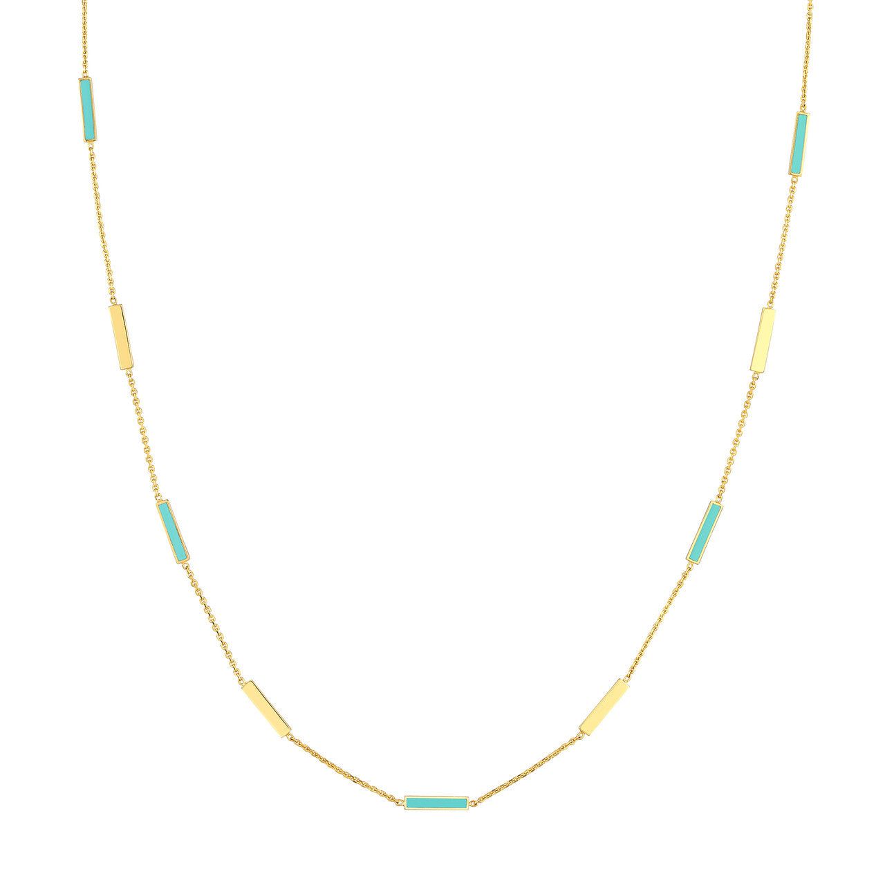 14kt Gold Turquoise Enamel Alternating Bar Necklace