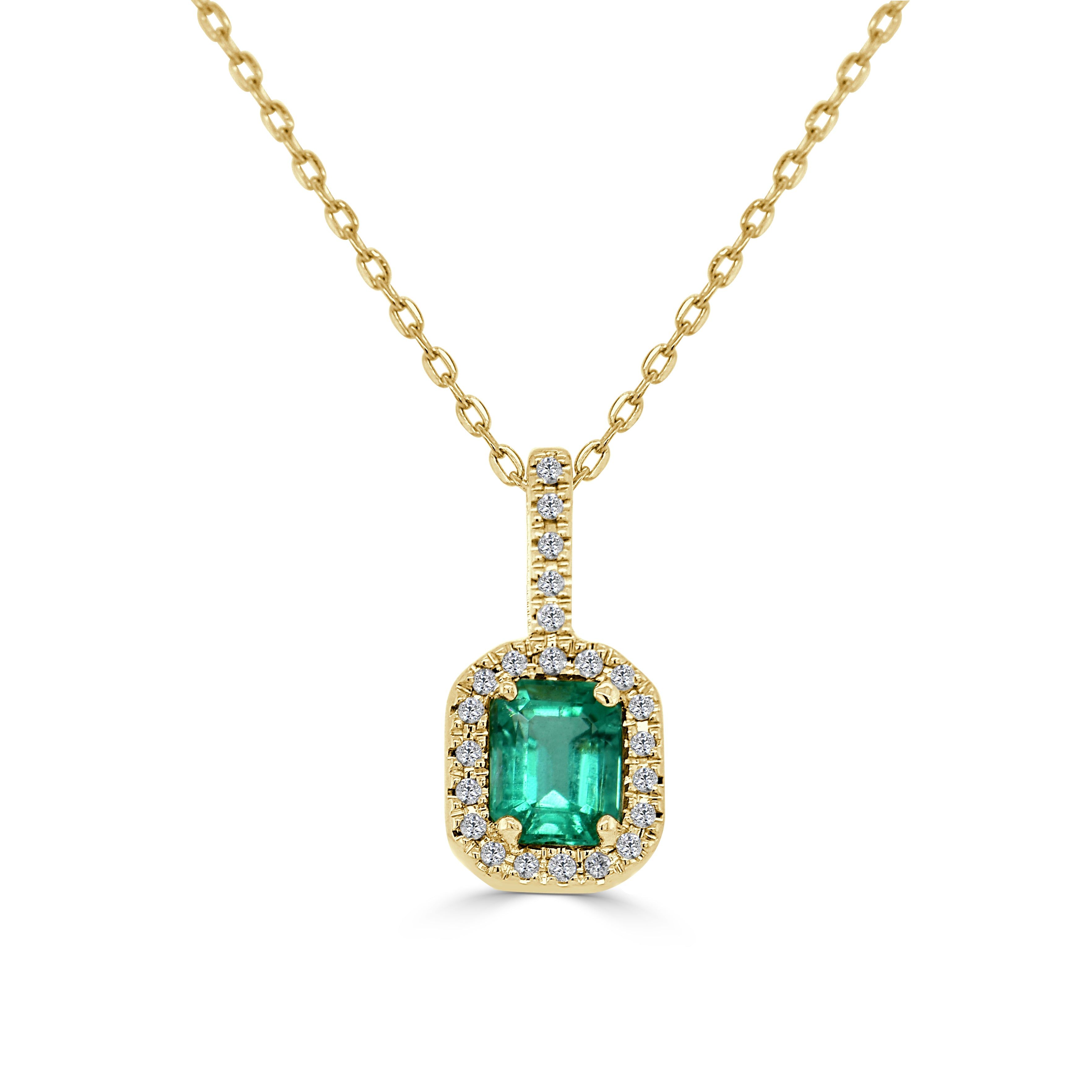14kt Gold 0.66 CTW Emerald & Diamond Octagon Halo Pendant