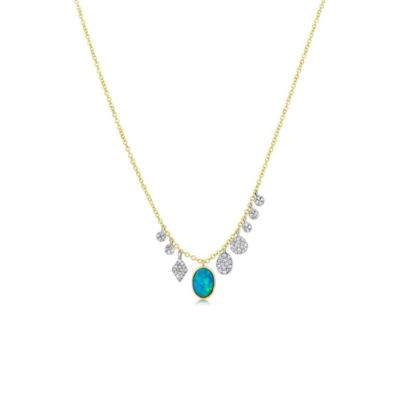 Meira T 14kt Gold 0.17 CTW Opal Necklace with Diamond Bezels and Charms