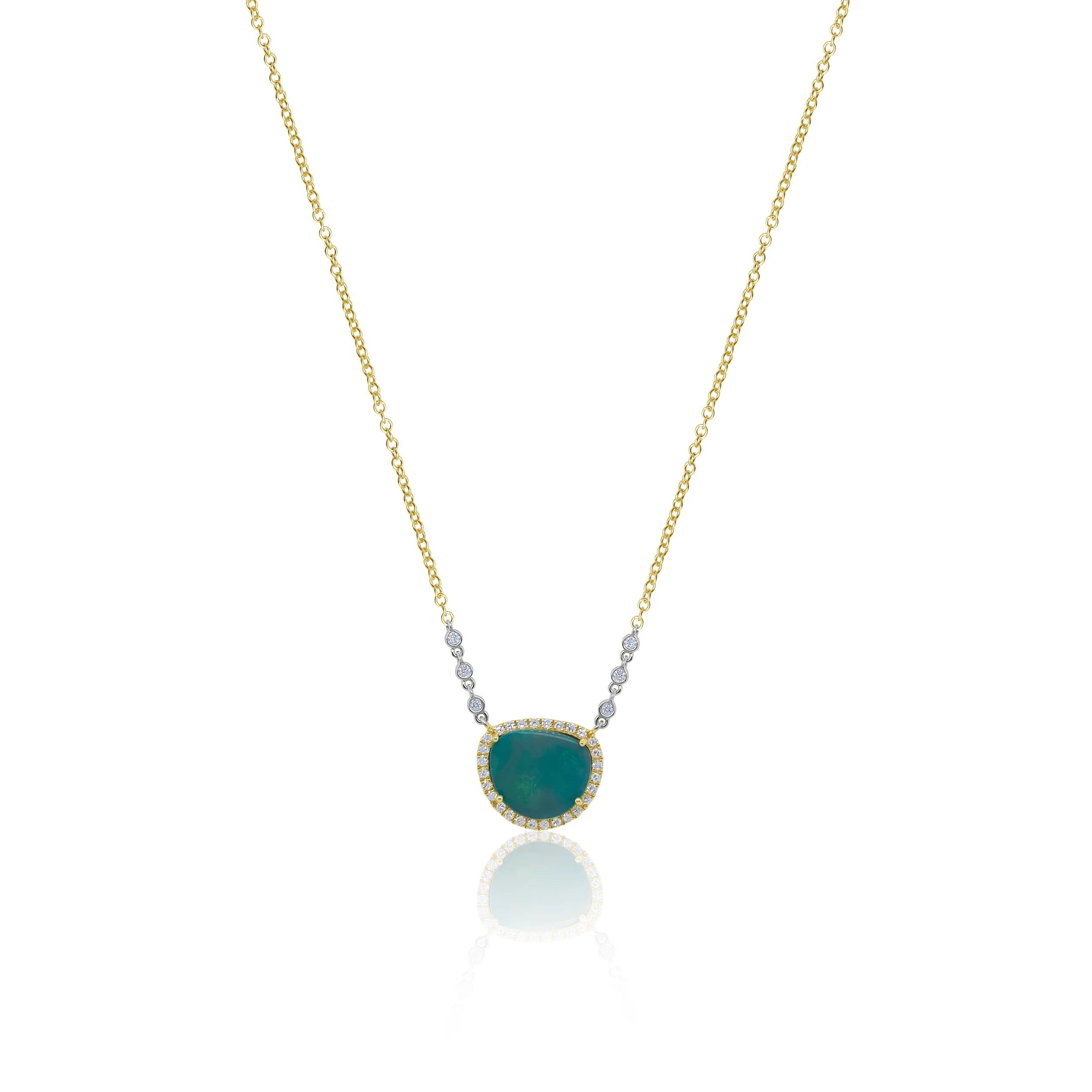 Meira T 14kt Gold 0.24 CTW Diamond Bezel and Opal Necklace