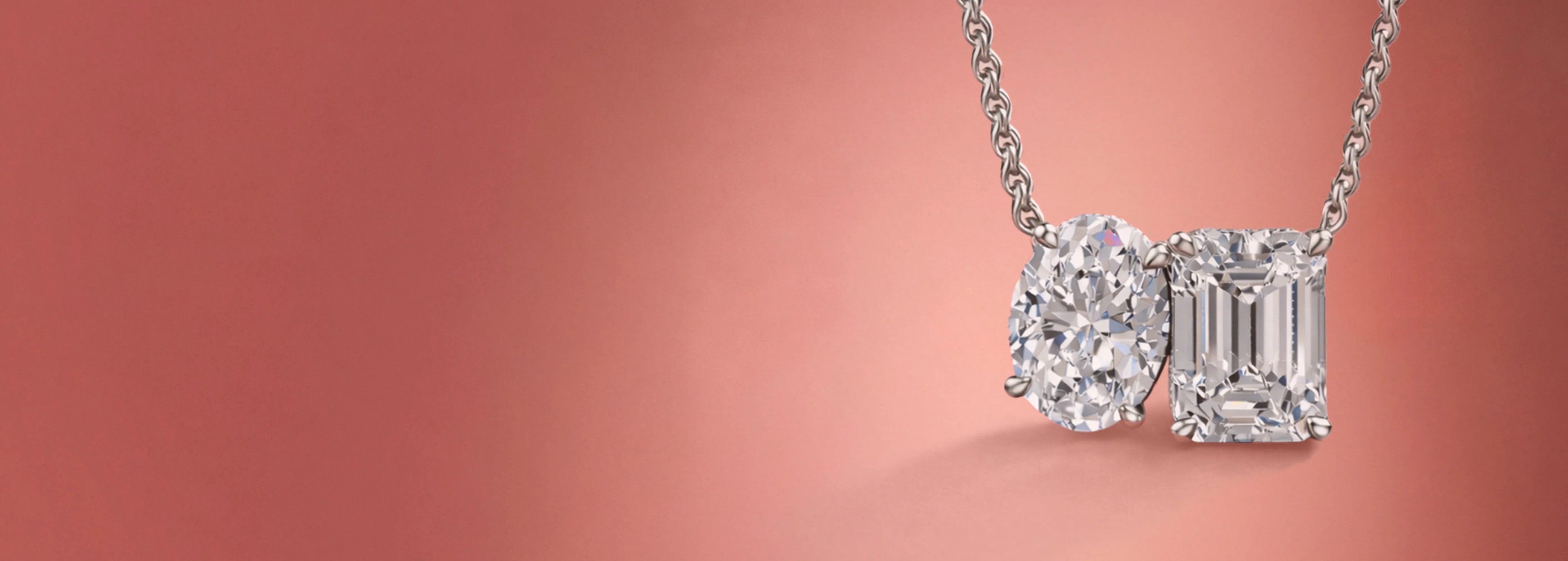 two Stone white gold pendant with Oval and Emerald Center stones in White Gold