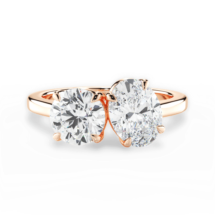 Two Stone Round Lab Diamond Engagement Ring / 1.02 Carat Oval Diamond